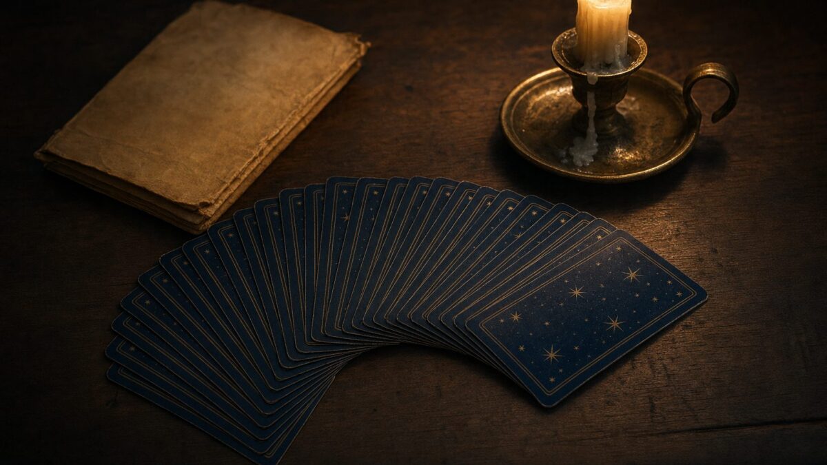 Wizard Kartenspiel: verdeckter Kartenfächer bei Kerzenlicht