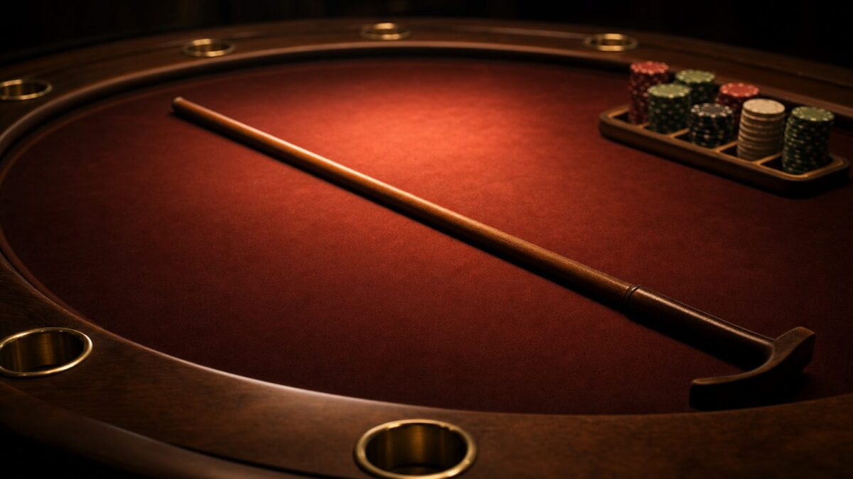 Craps-Tisch mit rotem Filz und Dice-Stick